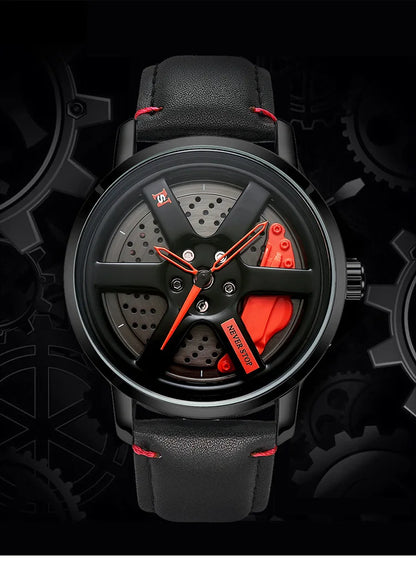 Sport Personalized Car Wheel 360 ° Rotating Leather Watch