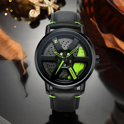 Sport Personalized Car Wheel 360 ° Rotating Leather Watch